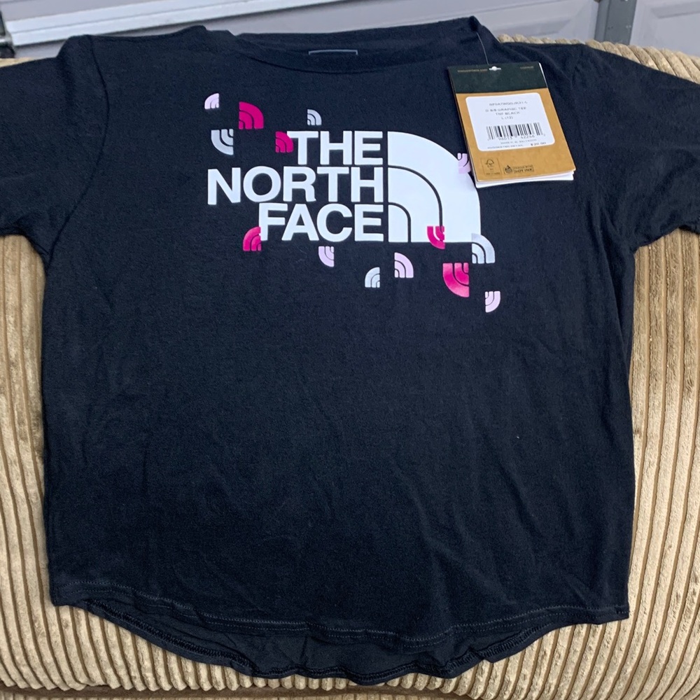 The North Face Kids Black and Pink Logo Tee